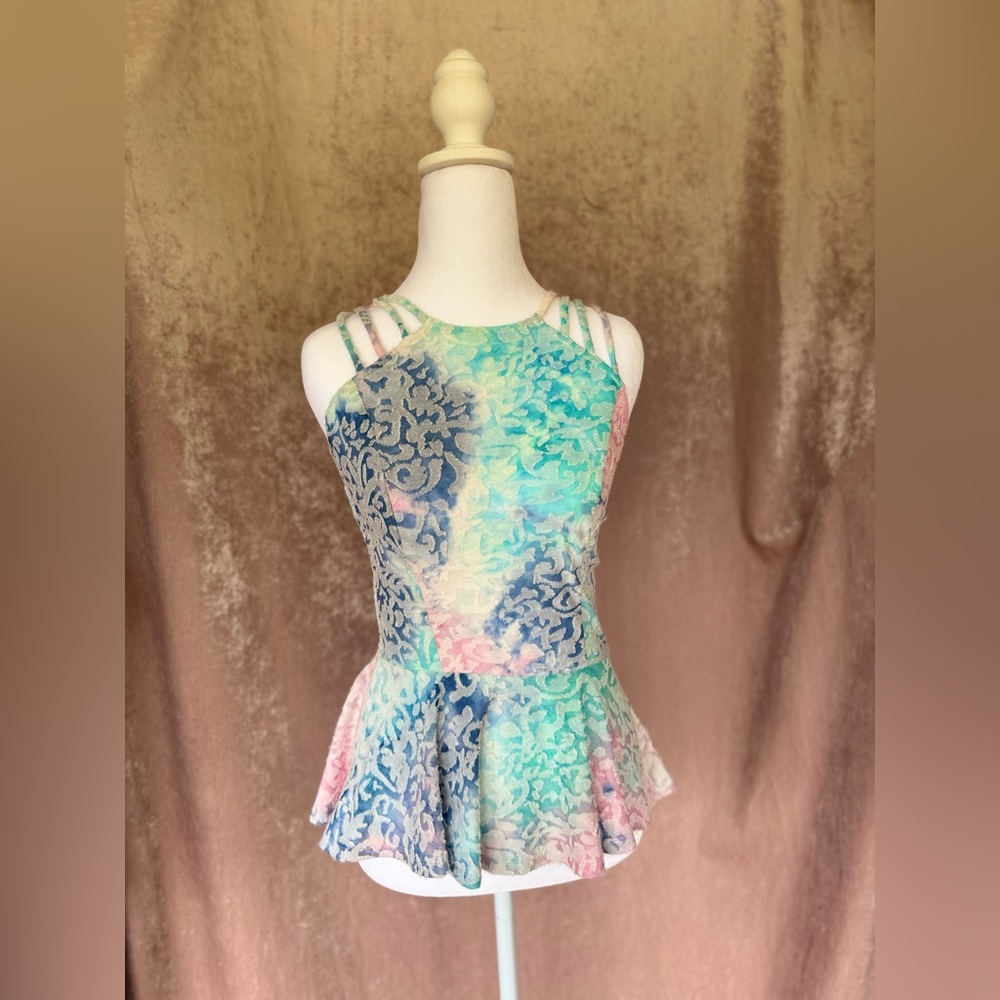 VENUS Multicolor Textured Burnout Strappy High Neck Peplum Tank Top XS